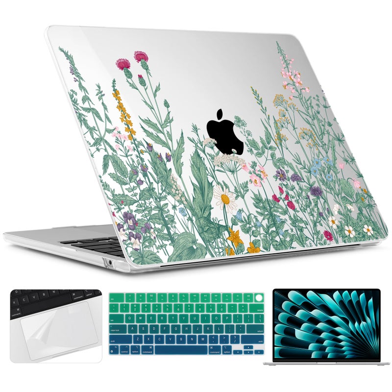 TWOLSKOO for M3 MacBook Air 13.6 inch Case 2022 2023 2024 A2681 M2 A3113 with Touch ID  Plastic Hard Shell Cover with Screen Protector & Keyboard Cover & Trackpad Film  Botanical Illustration - Image 1